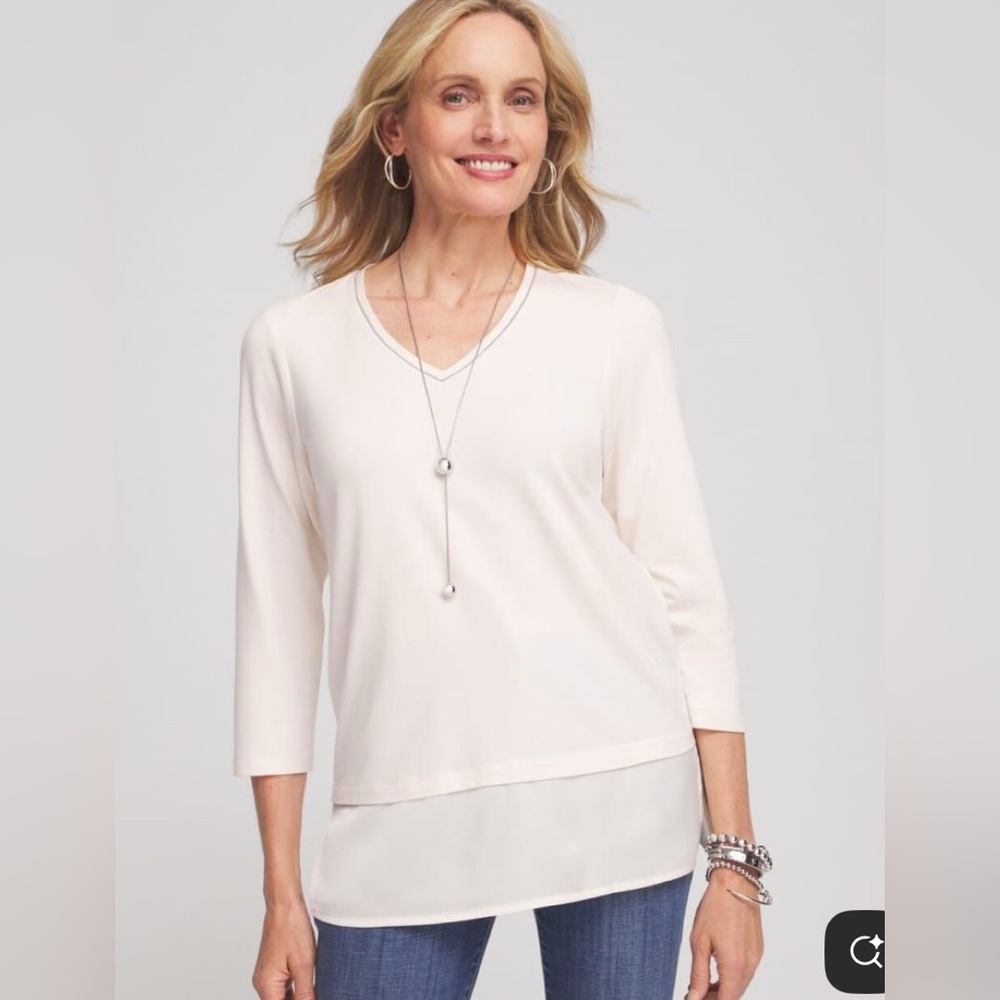 NWOT Chicos Caviar Satin Mix Tunic Size 2 Large
